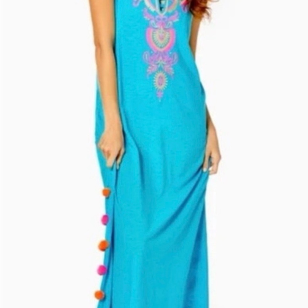 Lilly Pulitzer Turquoise beach cover up with Pink Embroidery